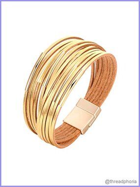 Faux Leather Wrap Bracelet for Women Boho Western Layered Jewelry